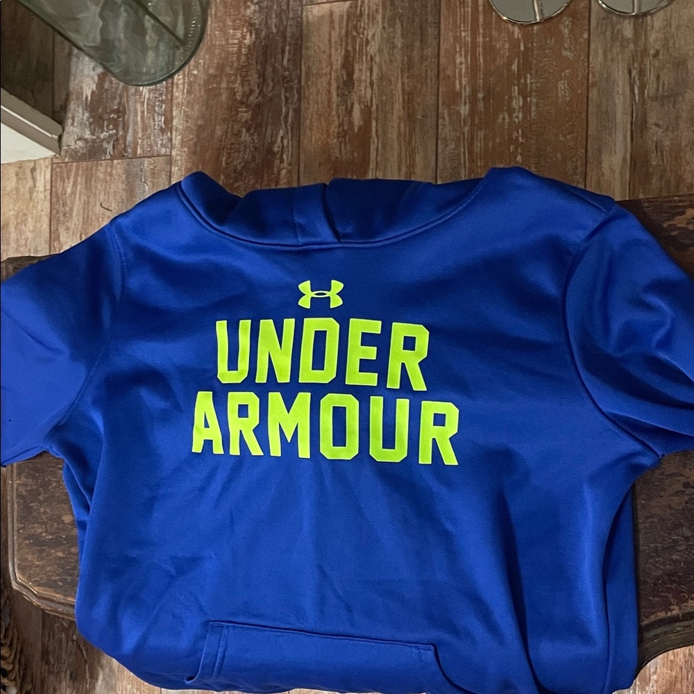 Under Armour Kids Blue Hoodie with Neon Yellow Logo